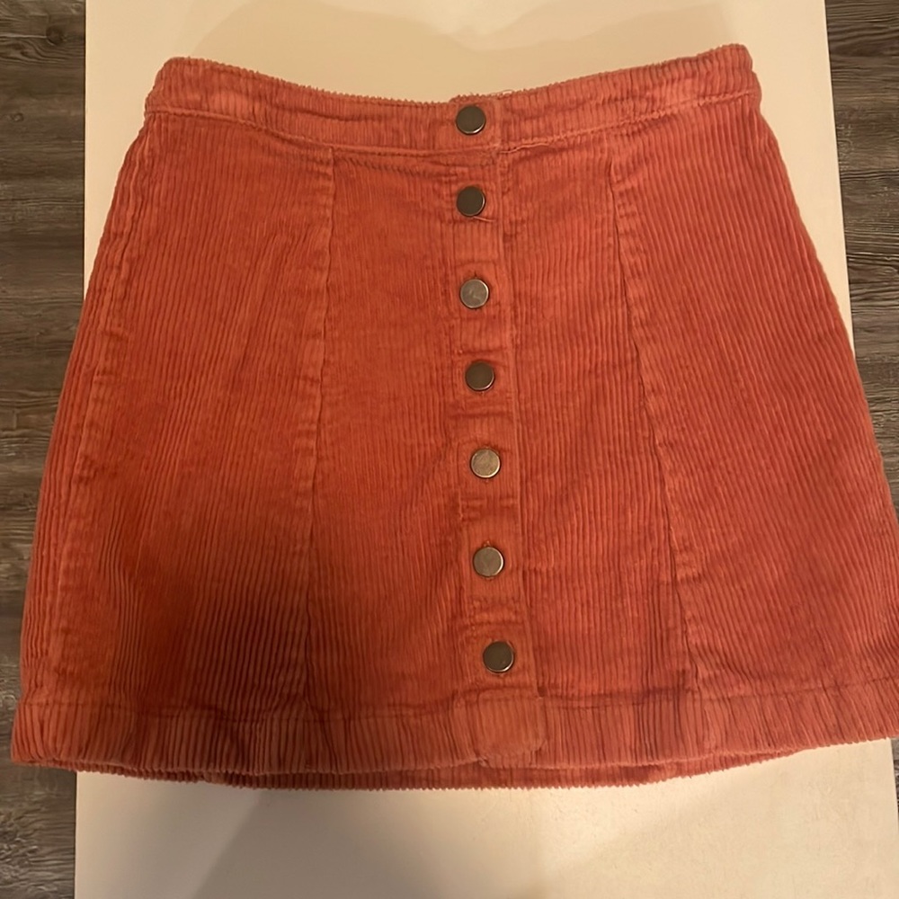 Corduroy coral ripped button down skirt